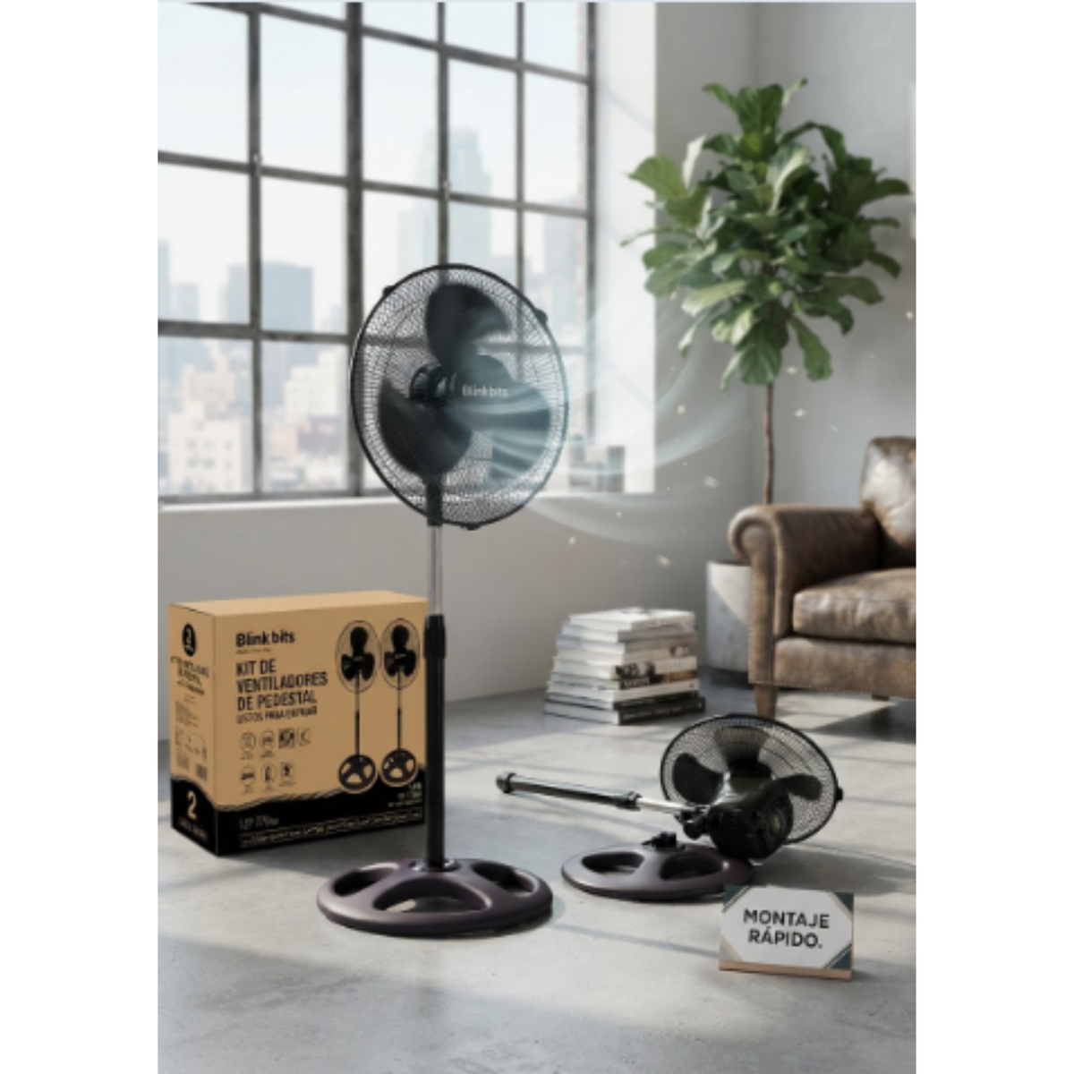KIT :2 VENTILADORES DE PEDESTAL ULTRA RECISTENTES NEGROS.